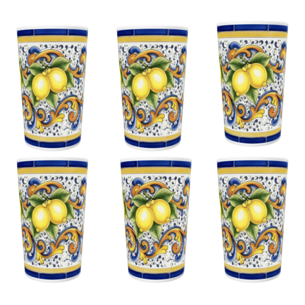 Limoncello Shot Cups Set of 6, Yellow Citrus Pattern, Inspired by Sorrento Italian Summer Art