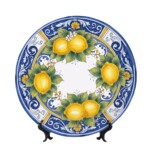 Decorative Lemon Orchard Plate Inspired by Southern Italy Mediterranean Lifestyle Including Stand