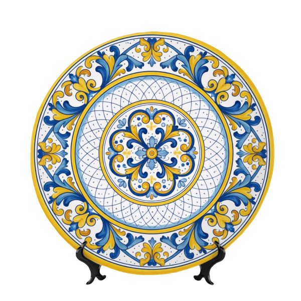 Tuscan Home Decor Inspired by Florence Renaissance Scroll Motif Decorative Plate Including Stand