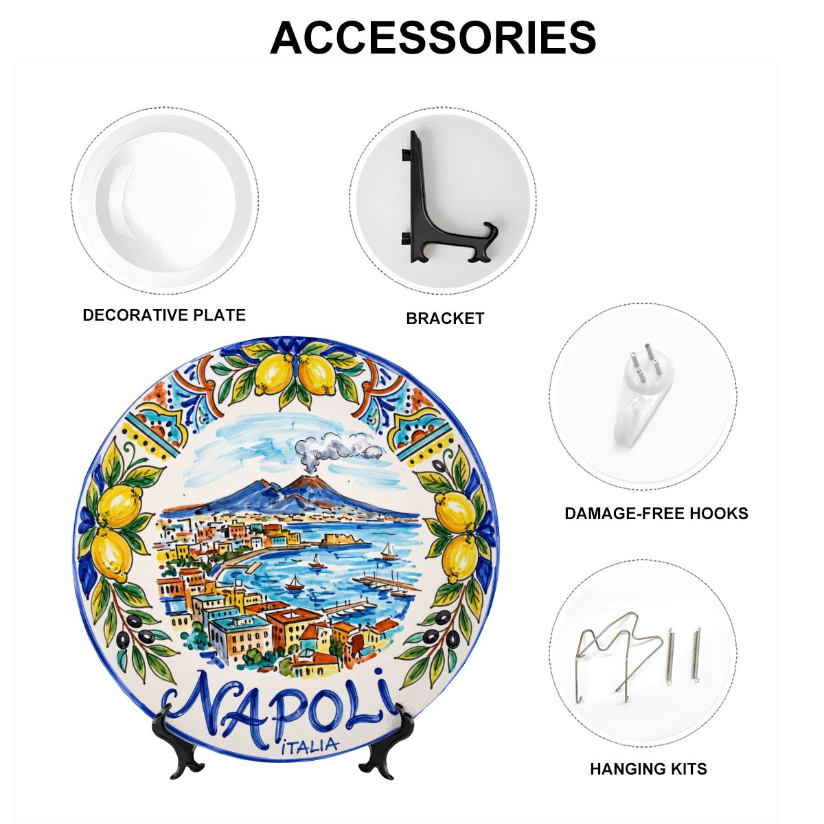 Naples Italy Decorative Wall Art, Ceramic Display Plate Inspired By Napoli Coastline & Mount Vesuvius - Image 9