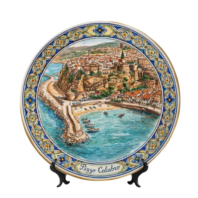 Seaside Italy Display Plate, Inspired by Pizzo Calabro Harbor, Mediterranean Home Decor Ceramic