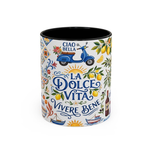 La Dolce Vita Accent Coffee Mug – Italian Espresso, Lemon & Vino Ceramic Mug