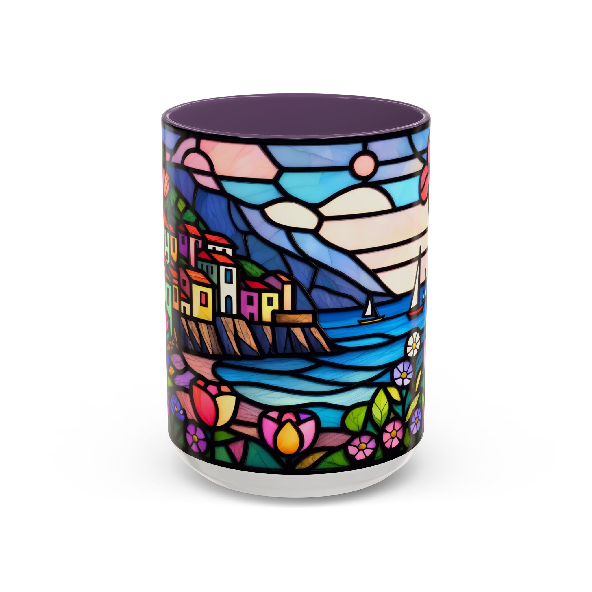 Italian Riviera Stained Glass Effect Mug – Coastal Scene Ceramic Coffee Cup (11oz 15oz) - Image 57