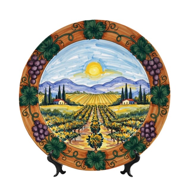 Tuscan Vineyard Ceramic Display Plate, Italian Countryside Decor Inspired by Tuscany Toscana Art