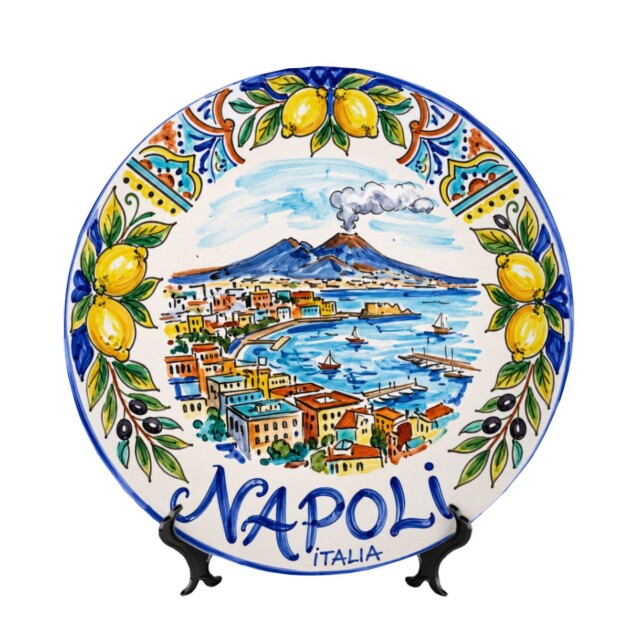 Naples Italy Decorative Wall Art, Ceramic Display Plate Inspired By Napoli Coastline & Mount Vesuvius