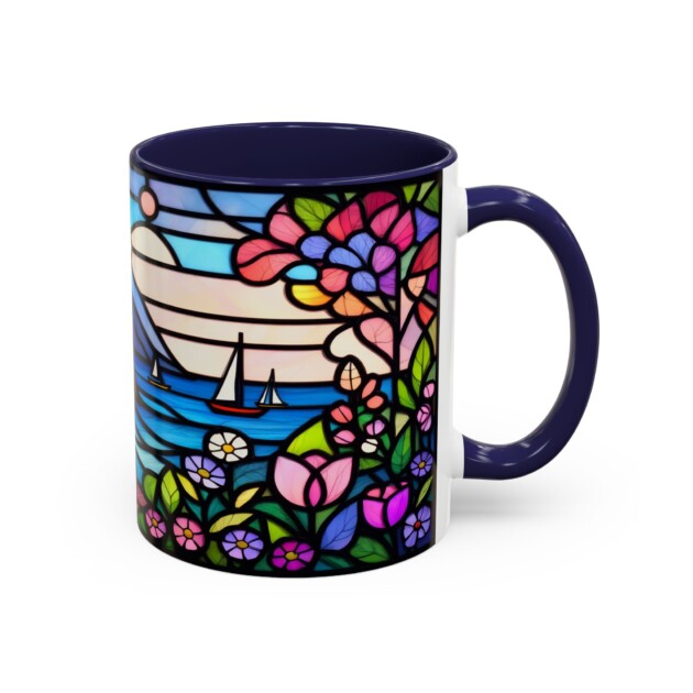 Italian Riviera Stained Glass Effect Mug – Coastal Scene Ceramic Coffee Cup (11oz 15oz)