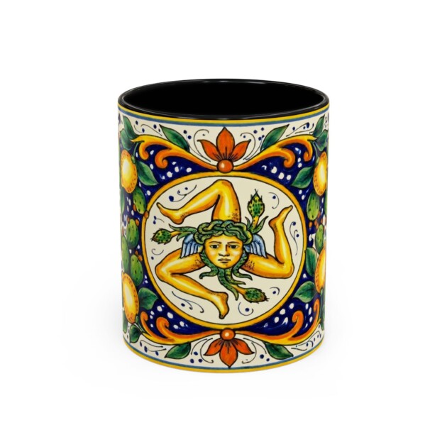 Sicilian Trinacria Lemon Tile Mug | Ceramic Accent Coffee Mug