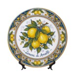 Amalfi Inspired Ceramic Display Plate, Classic Italian Blue Scroll and Yellow Citrus Wall Decor