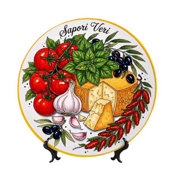 Italian Inspired by Culinary Art Display Plate Rustic Farmhouse Kitchen Decor Garlic Olives Design