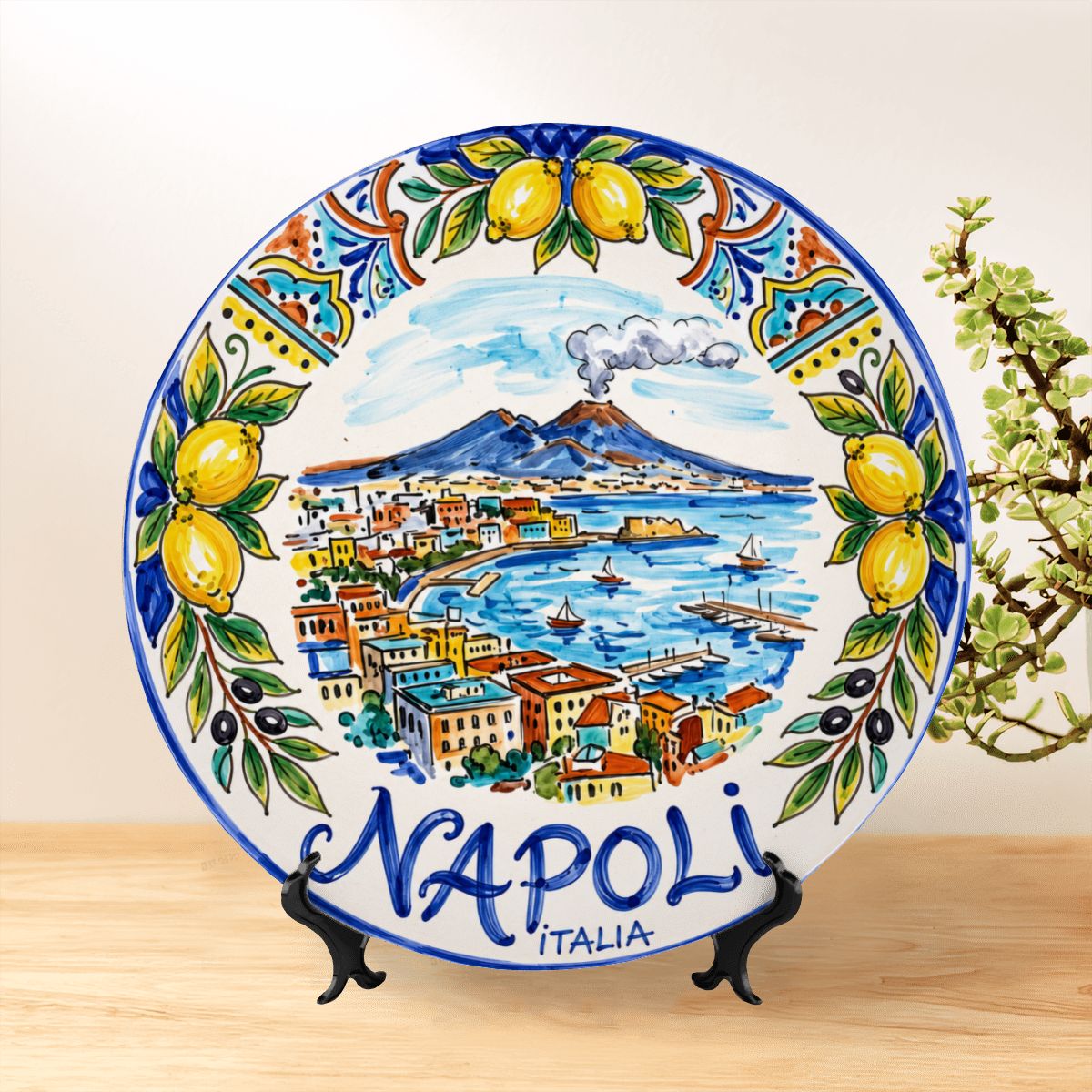 Naples Italy Decorative Wall Art, Ceramic Display Plate Inspired By Napoli Coastline & Mount Vesuvius - Image 6