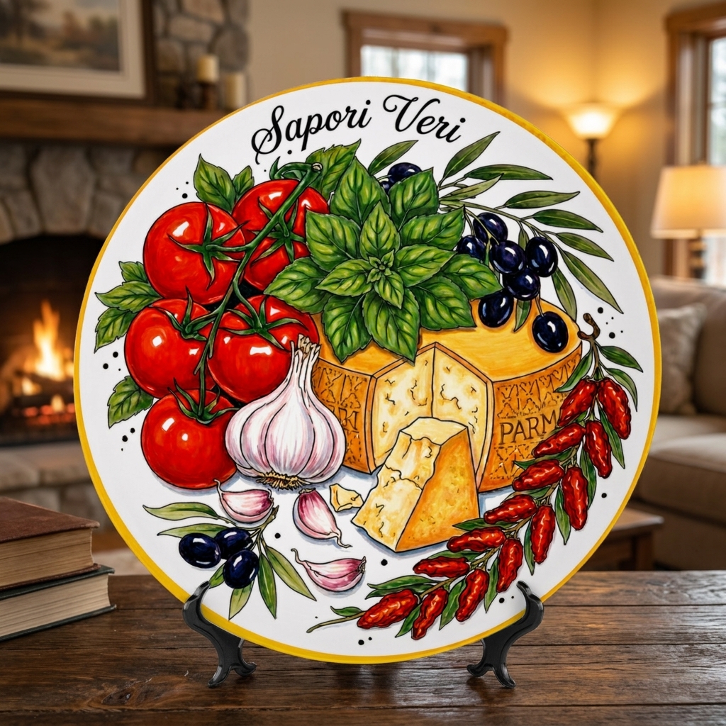 Italian Inspired by Culinary Art Display Plate Rustic Farmhouse Kitchen Decor Garlic Olives Design - Image 4
