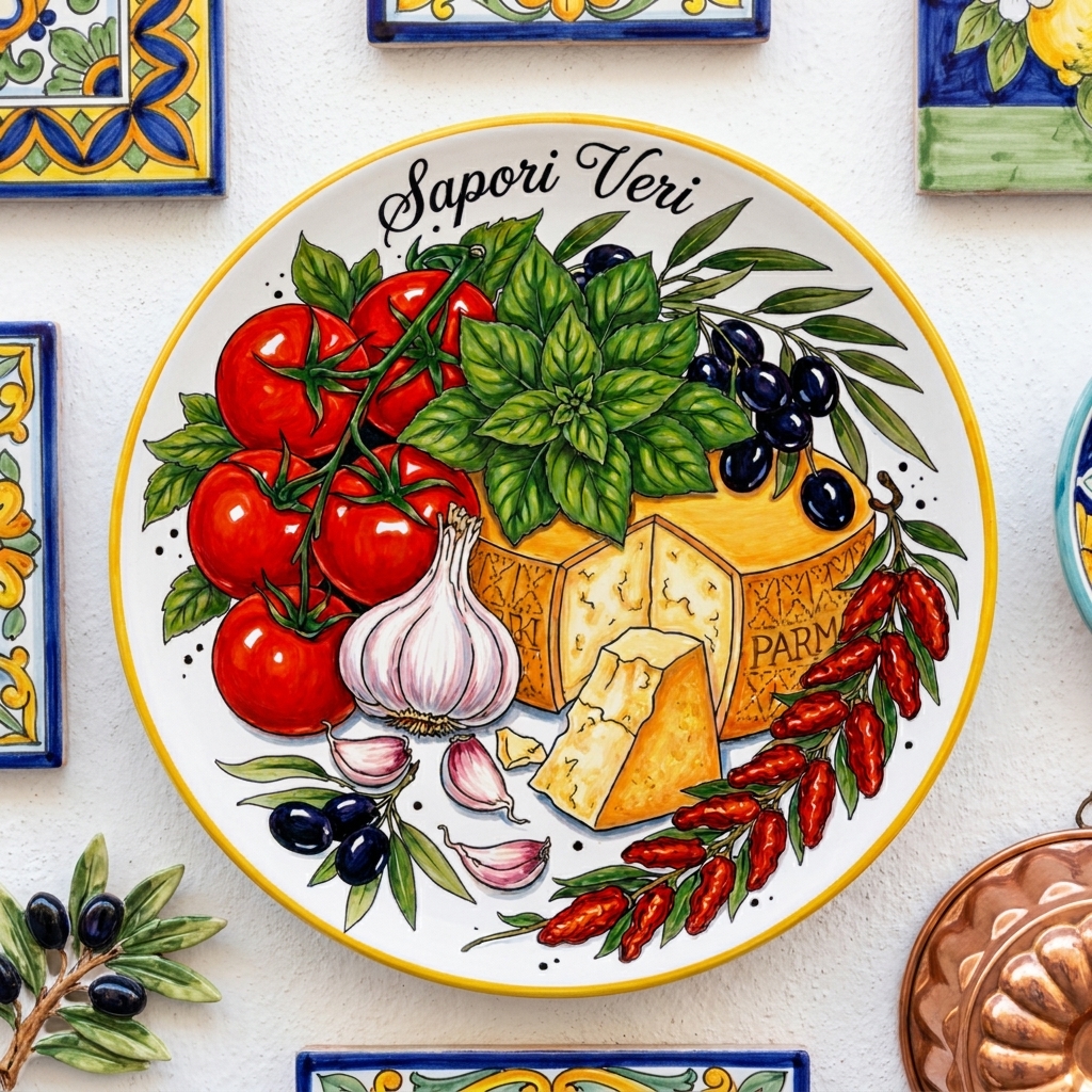 Italian Inspired by Culinary Art Display Plate Rustic Farmhouse Kitchen Decor Garlic Olives Design - Image 9