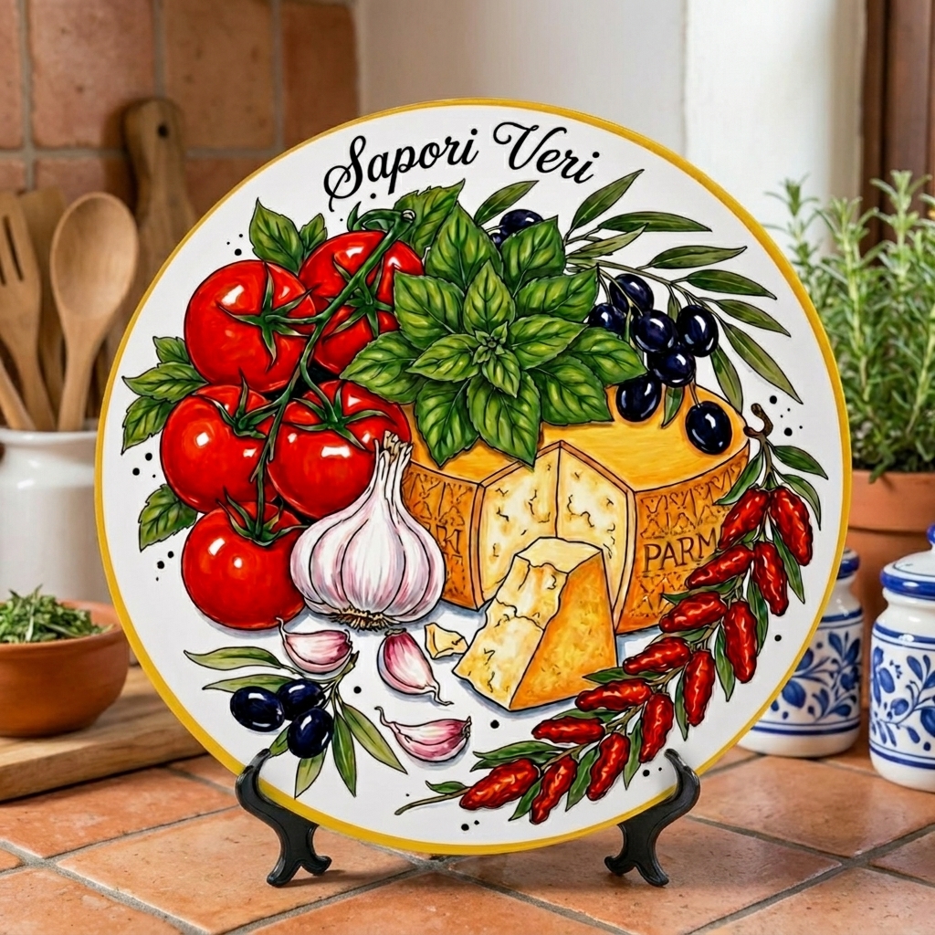 Italian Inspired by Culinary Art Display Plate Rustic Farmhouse Kitchen Decor Garlic Olives Design - Image 10