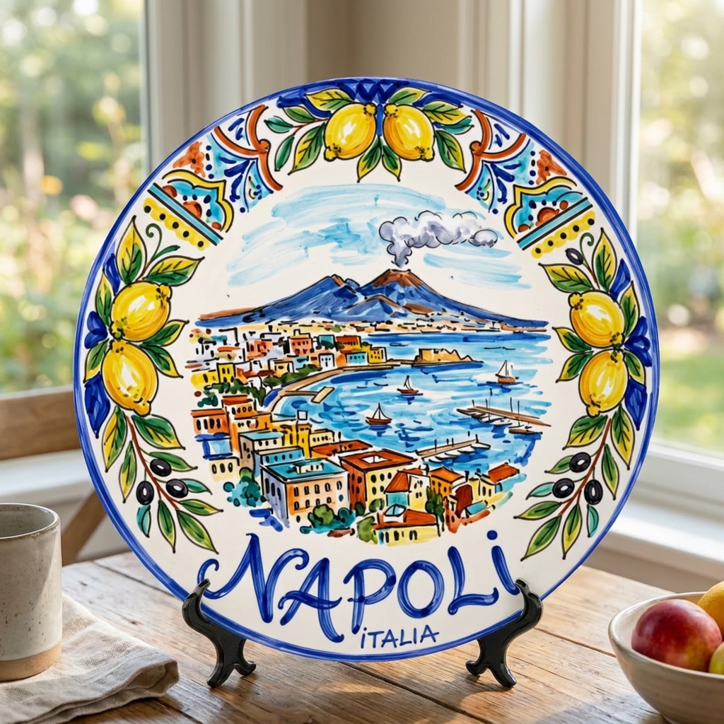 Naples Italy Decorative Wall Art, Ceramic Display Plate Inspired By Napoli Coastline & Mount Vesuvius - Image 2
