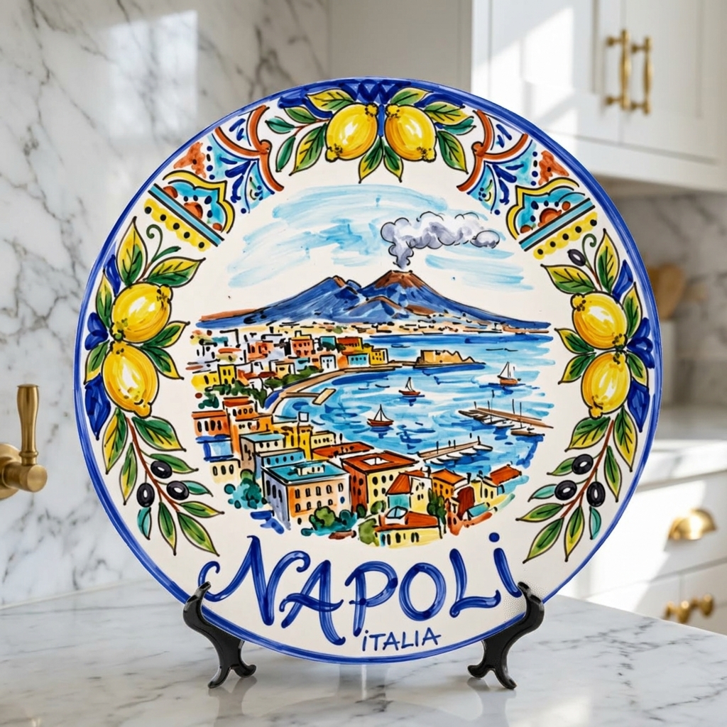 Naples Italy Decorative Wall Art, Ceramic Display Plate Inspired By Napoli Coastline & Mount Vesuvius - Image 3