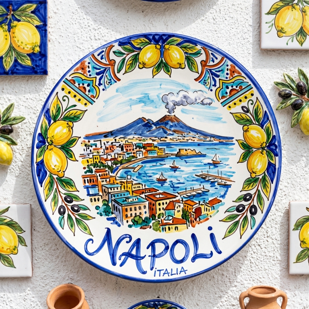Naples Italy Decorative Wall Art, Ceramic Display Plate Inspired By Napoli Coastline & Mount Vesuvius - Image 4