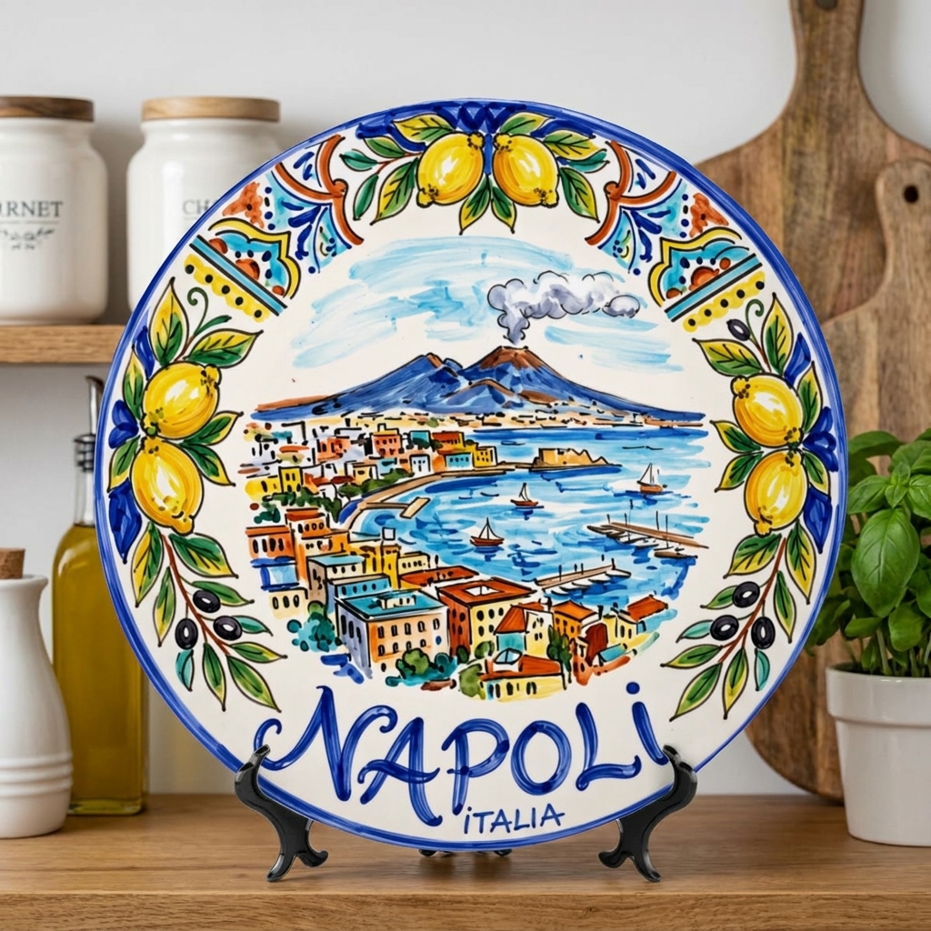 Naples Italy Decorative Wall Art, Ceramic Display Plate Inspired By Napoli Coastline & Mount Vesuvius - Image 5