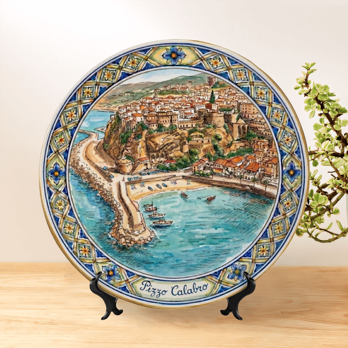 Seaside Italy Display Plate, Inspired by Pizzo Calabro Harbor, Mediterranean Home Decor Ceramic - Image 2