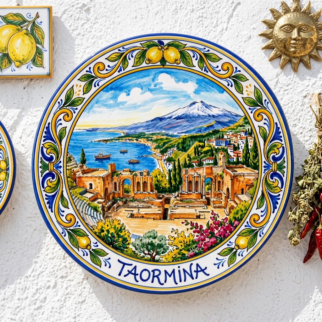 Mediterranean Lemon Border Display Plate Inspired By Taormina Sicily Coastline and Mount Etna Views - Image 3