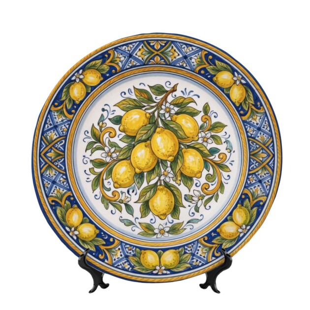 Vibrant Citrus Ceramic Display Plate Inspired by Southern Italy Country Kitchen Decor