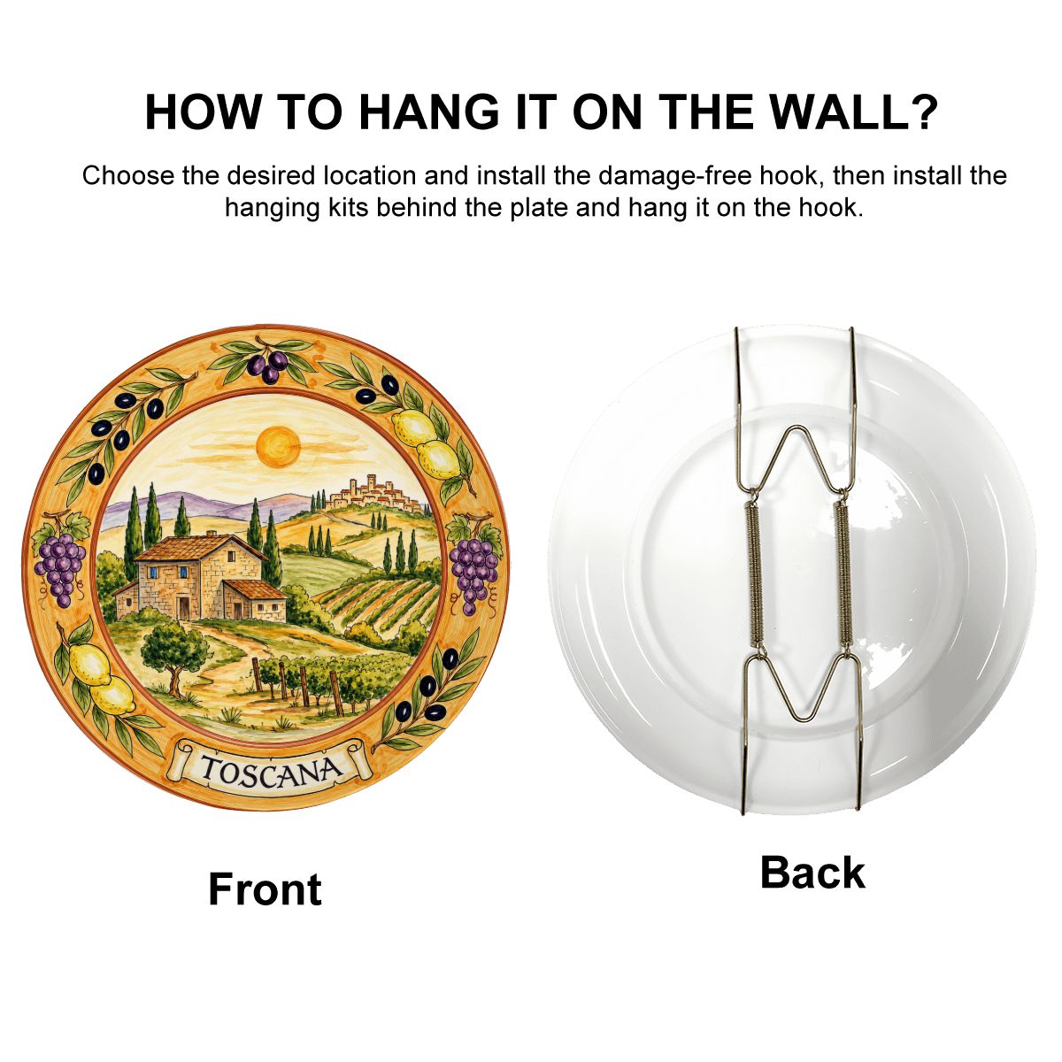 Tuscany Vineyard Landscape Decorative Ceramic Display Plate Lemon Grape Olive Motif Decor - Image 13