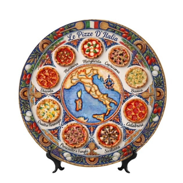 Italian Chef Gift Display Plate Inspired By Authentic Pizza Varieties Art Collection
