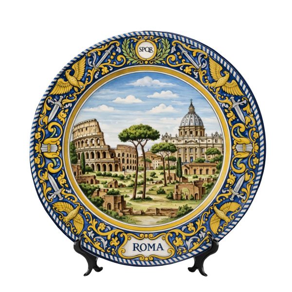 Rome Italy Landmark Display Plate Souvenir Inspired by Ancient Roman City Architecture Decor