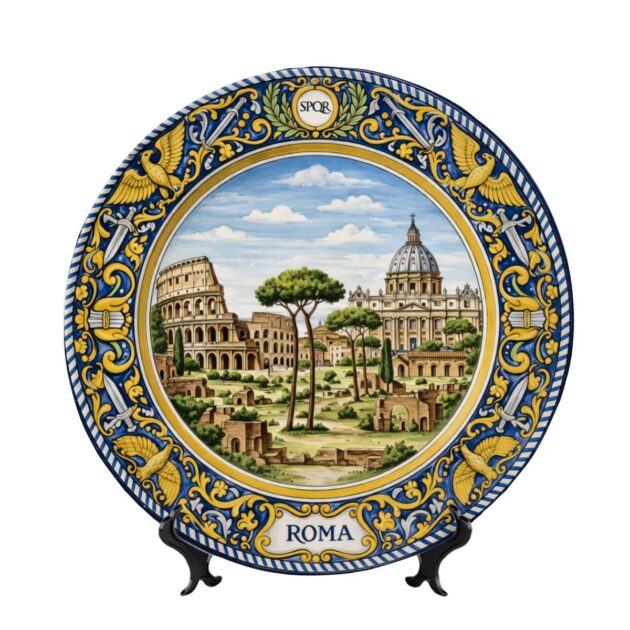 Rome Italy Landmark Display Plate Souvenir Inspired by Ancient Roman City Architecture Decor
