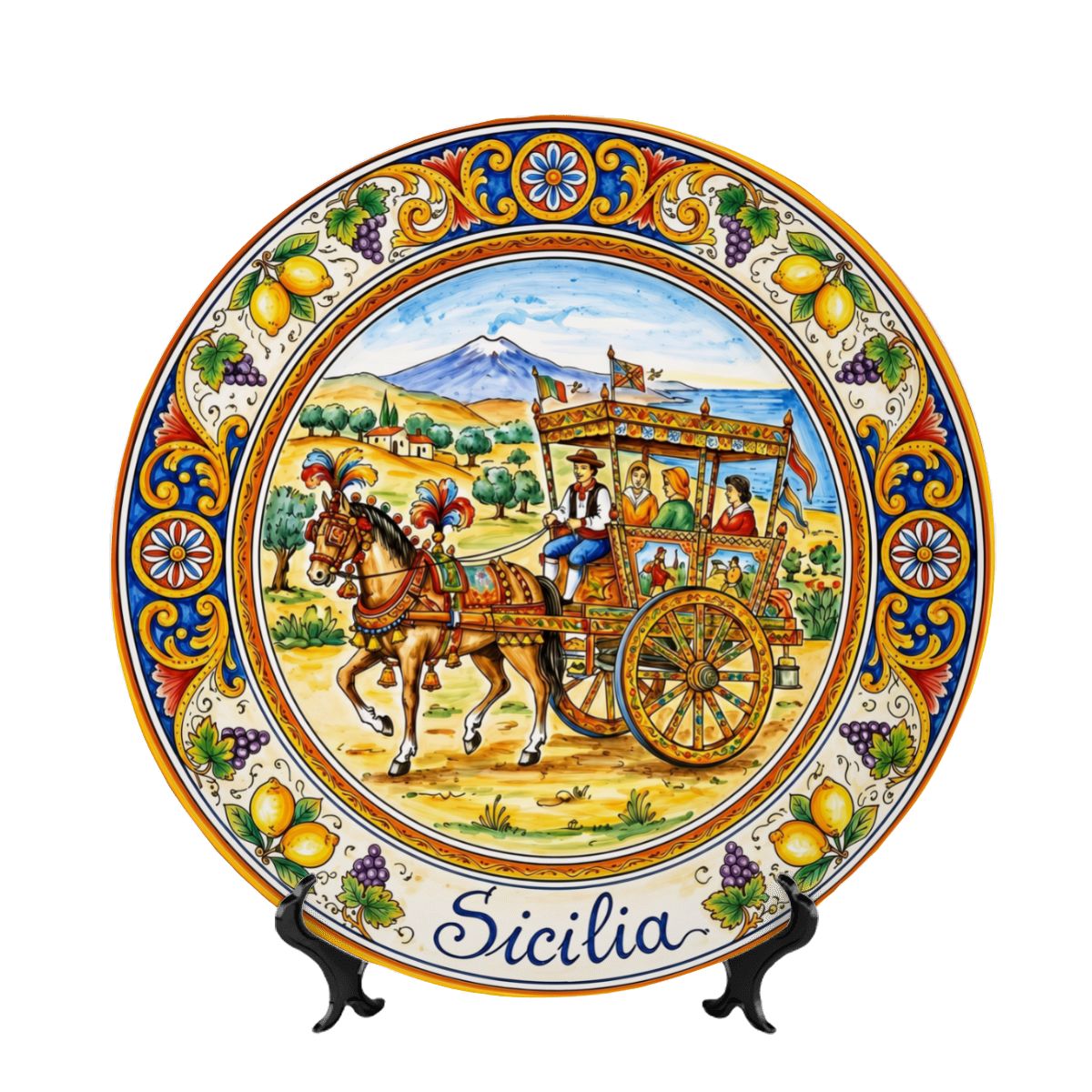 Traditional Carretto Siciliano Display Plate - Sicilian Folk Art Heritage Decor