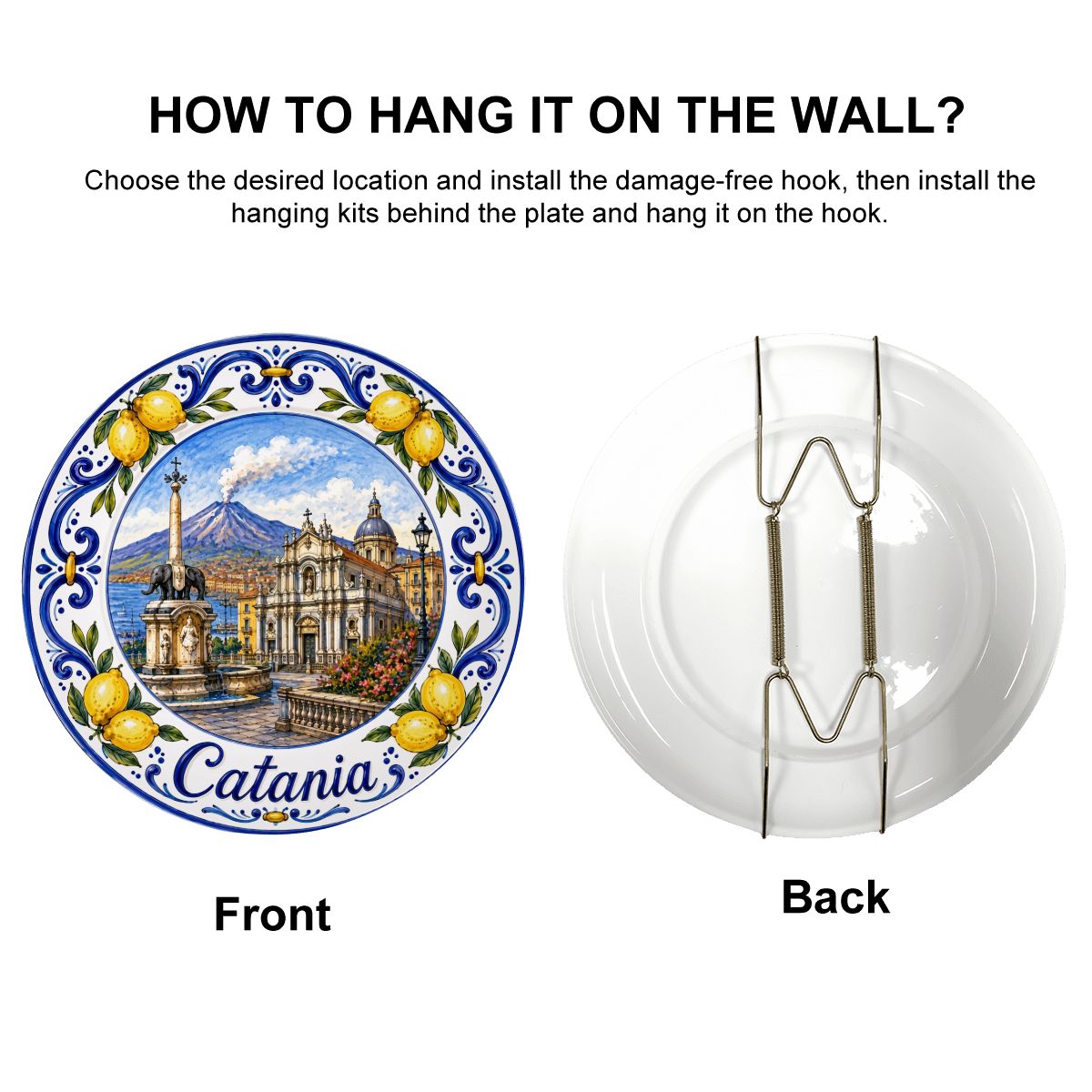 Catania Sicilia Italy Display Plate | Mediterranean Lemon Border Souvenir Decor - Image 11