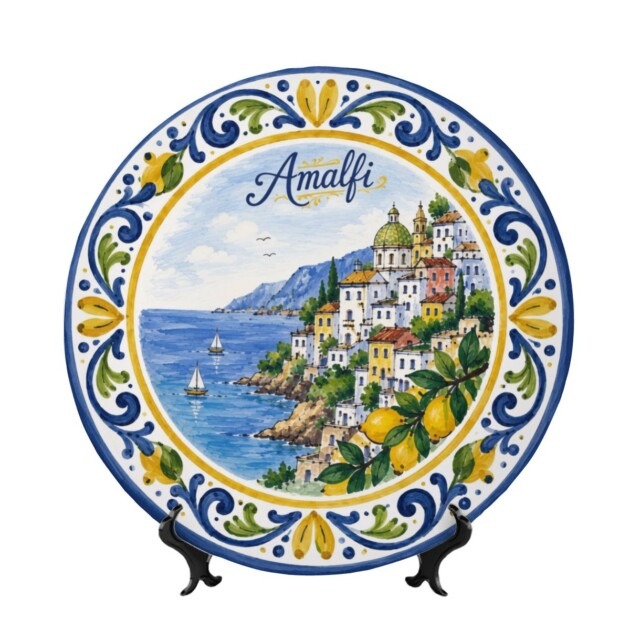 Inspired By Amalfi Italy Vibrant Coastal Village Scene Ceramic Style Display Plate Home Decor