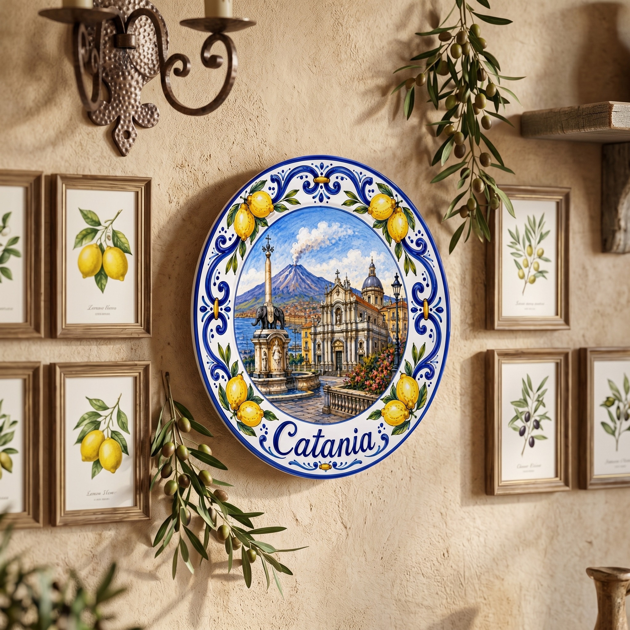 Catania Sicilia Italy Display Plate | Mediterranean Lemon Border Souvenir Decor - Image 4