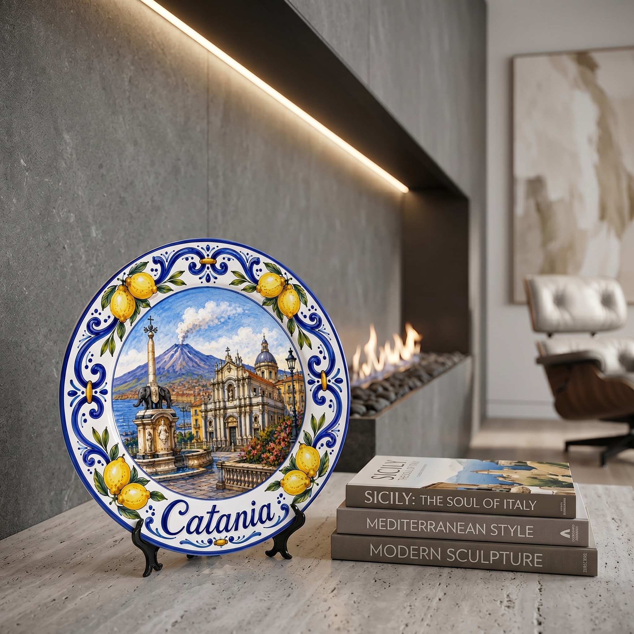 Catania Sicilia Italy Display Plate | Mediterranean Lemon Border Souvenir Decor - Image 6