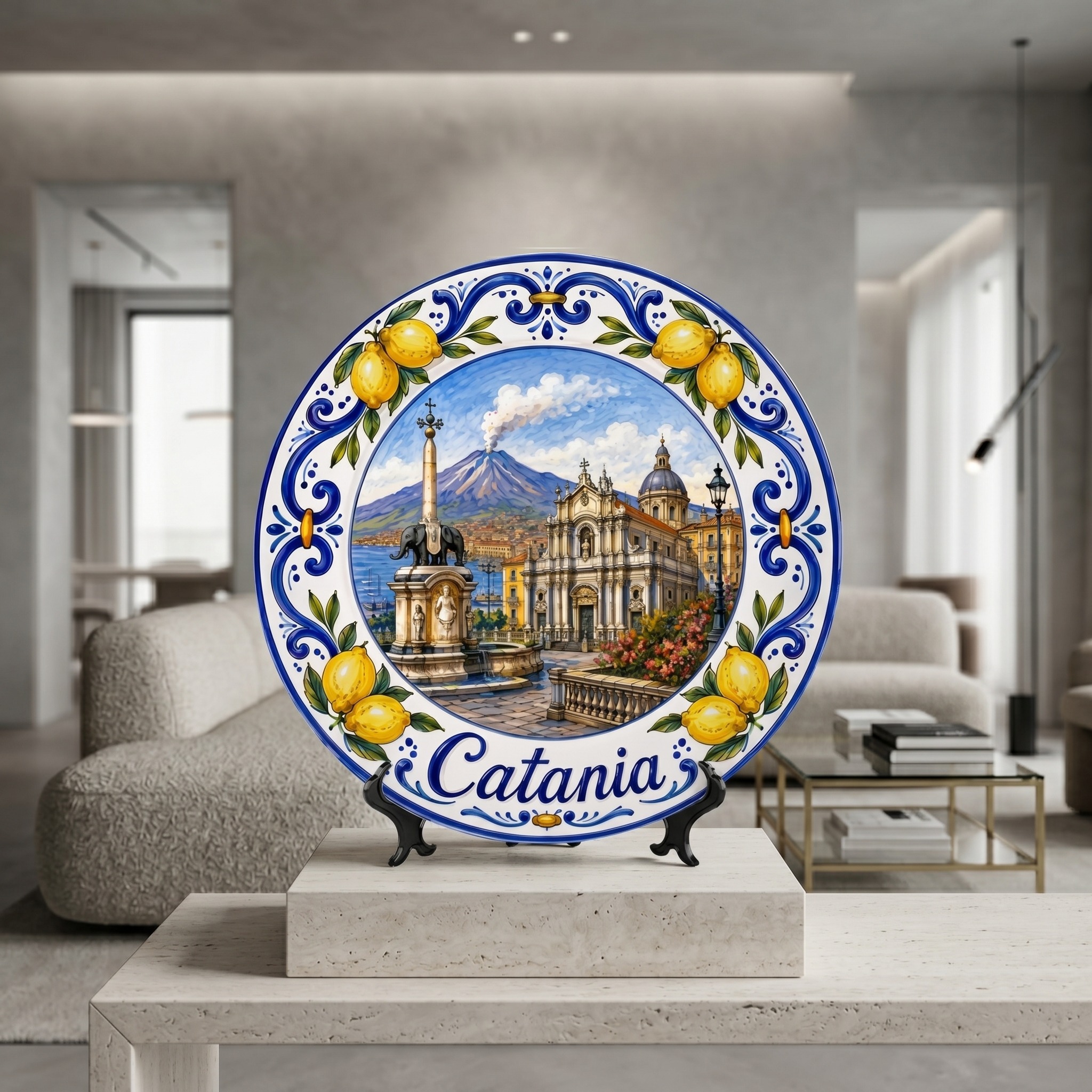 Catania Sicilia Italy Display Plate | Mediterranean Lemon Border Souvenir Decor - Image 7