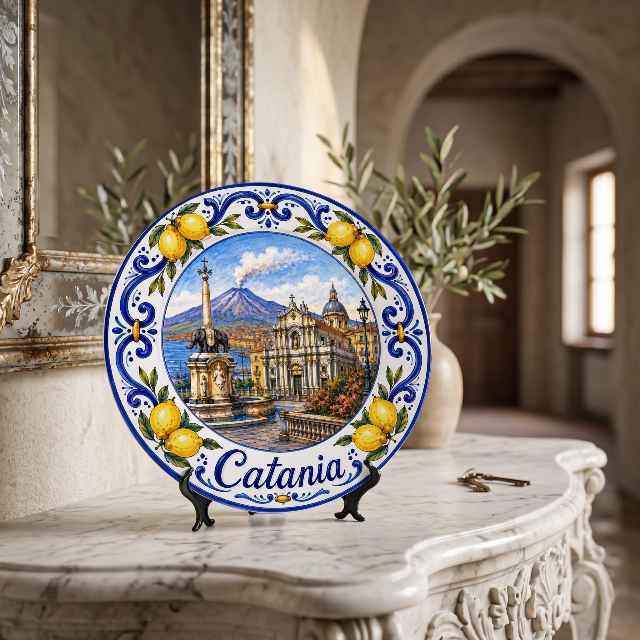 Catania Sicilia Italy Display Plate | Mediterranean Lemon Border Souvenir Decor - Image 8