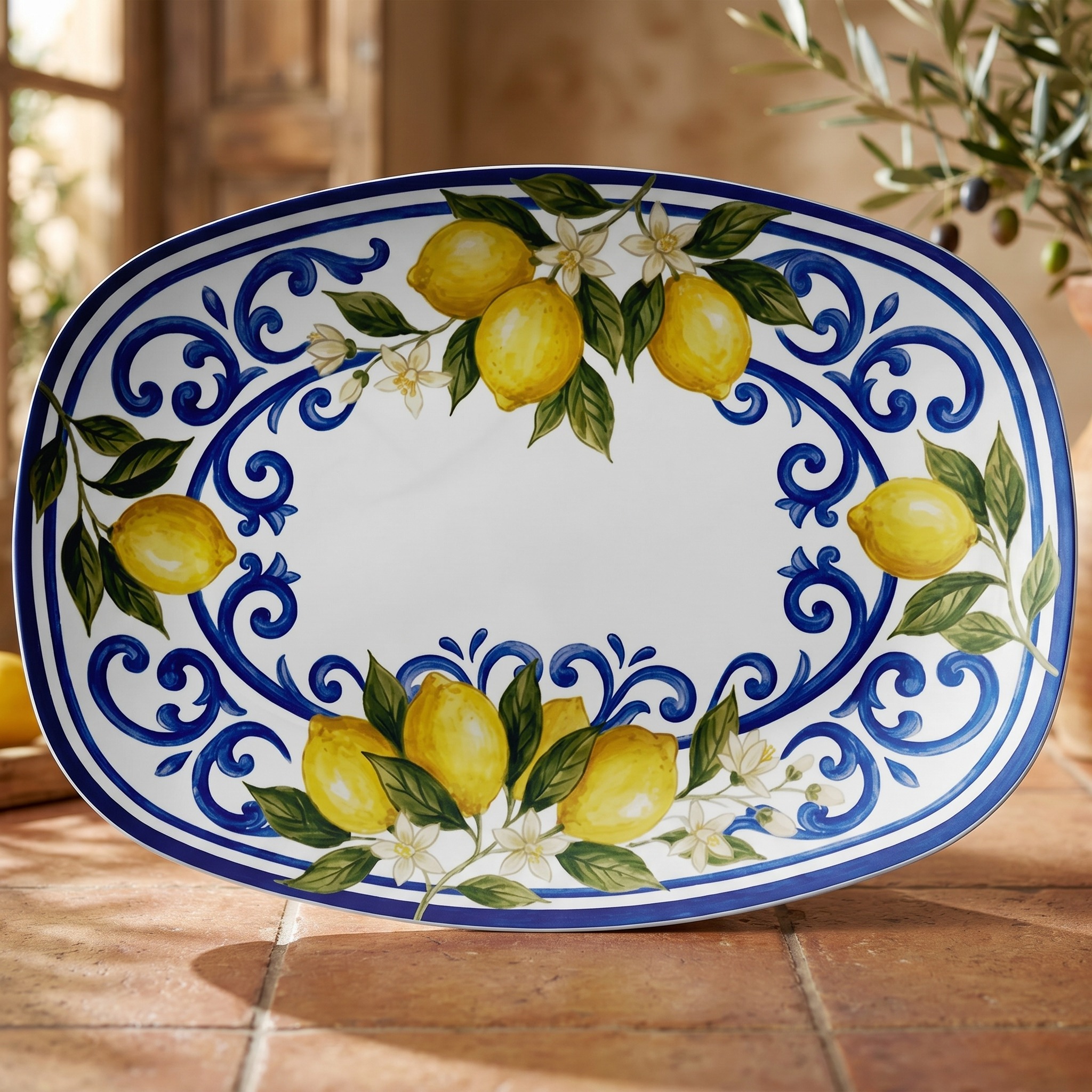 Italian Orchard Inspired Polymer Serving Tray with Lemon Motif - Image 3