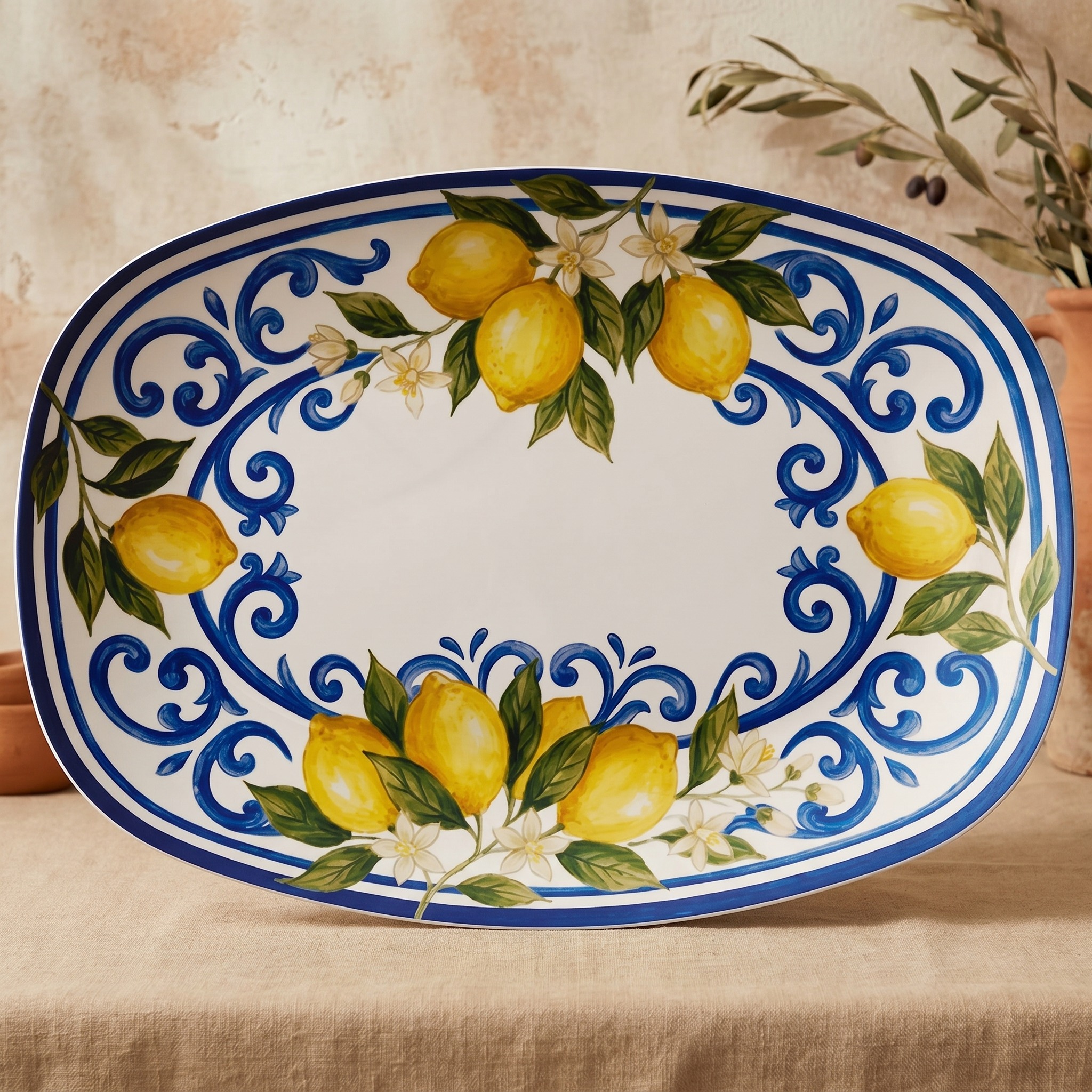 Italian Orchard Inspired Polymer Serving Tray with Lemon Motif - Image 4
