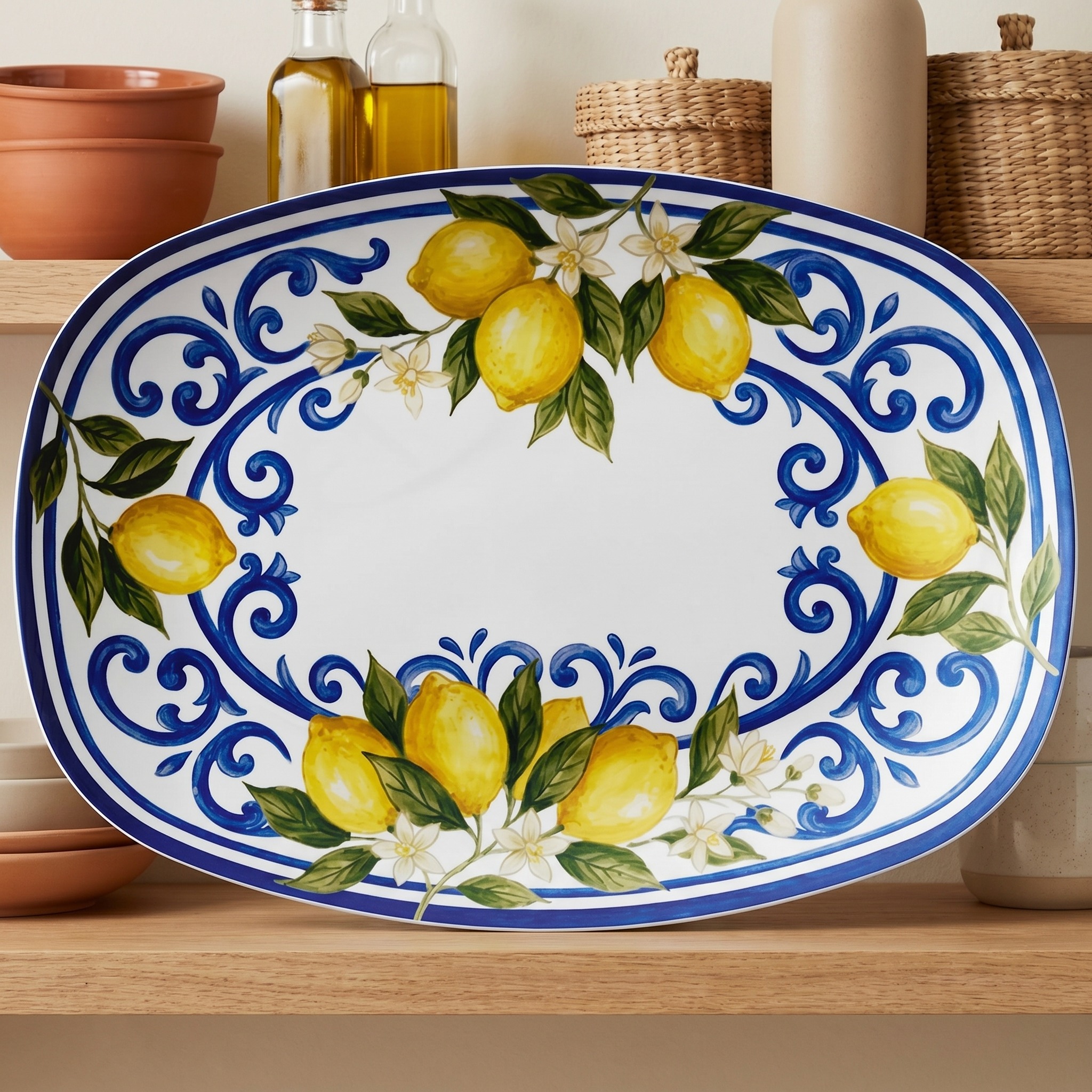 Italian Orchard Inspired Polymer Serving Tray with Lemon Motif - Image 6