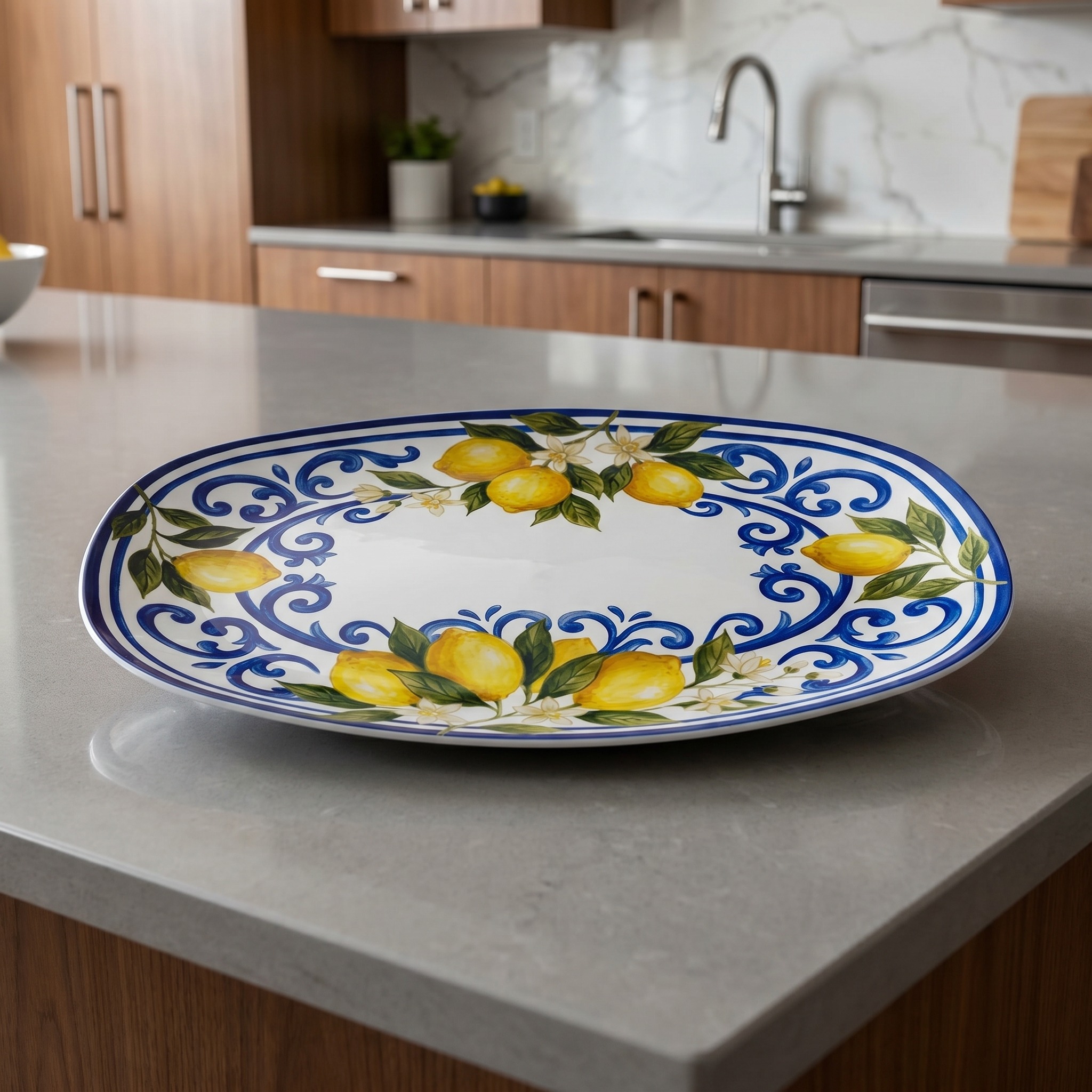 Italian Orchard Inspired Polymer Serving Tray with Lemon Motif - Image 8