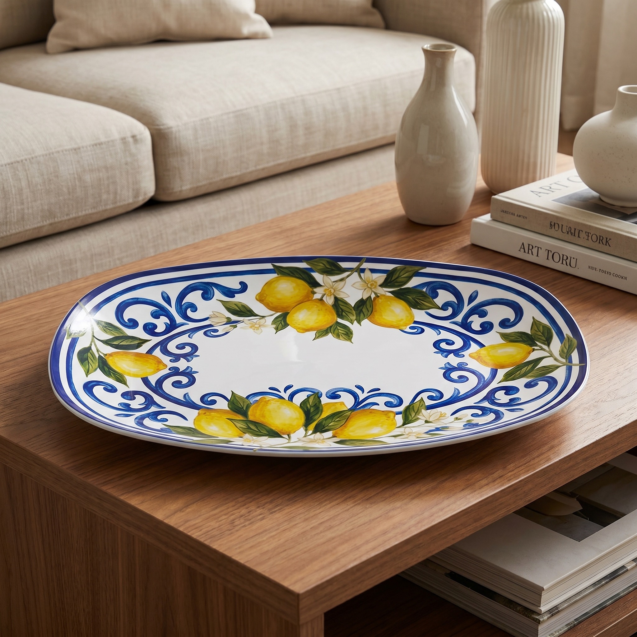 Italian Orchard Inspired Polymer Serving Tray with Lemon Motif - Image 10