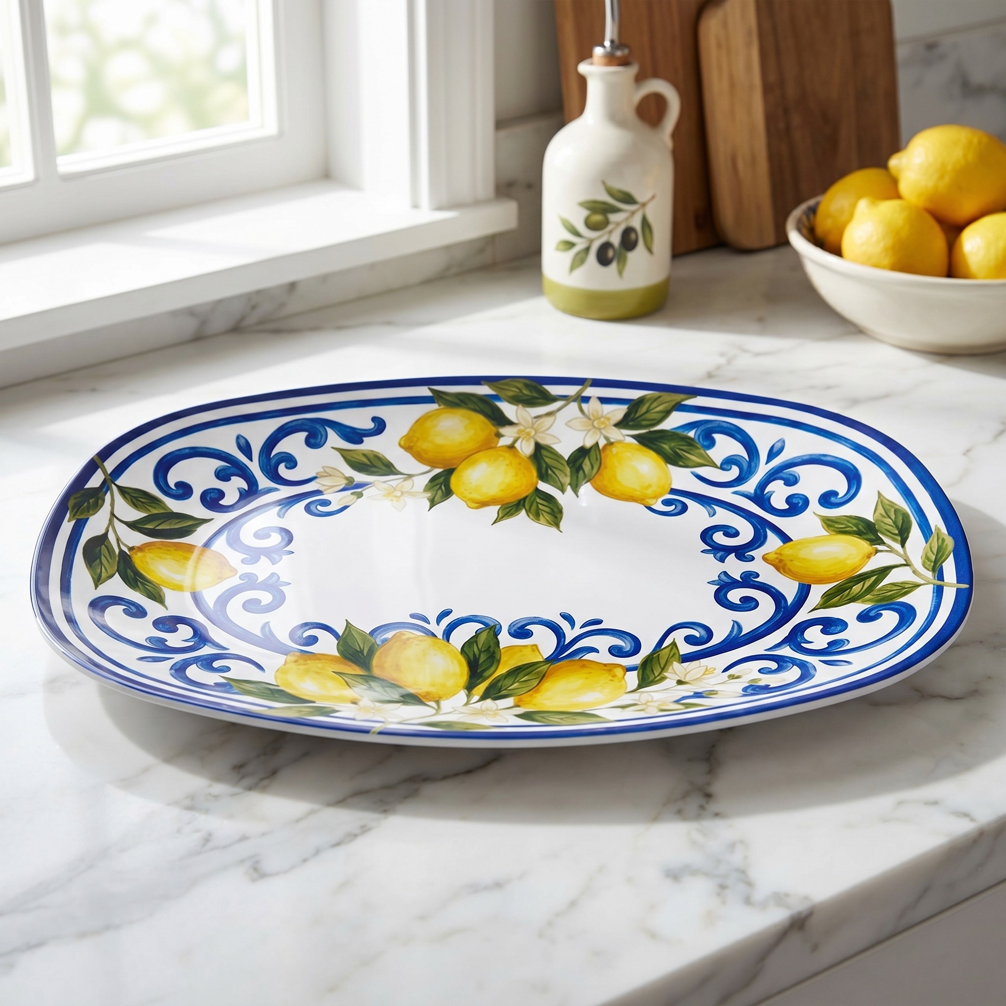 Italian Orchard Inspired Polymer Serving Tray with Lemon Motif - Image 11
