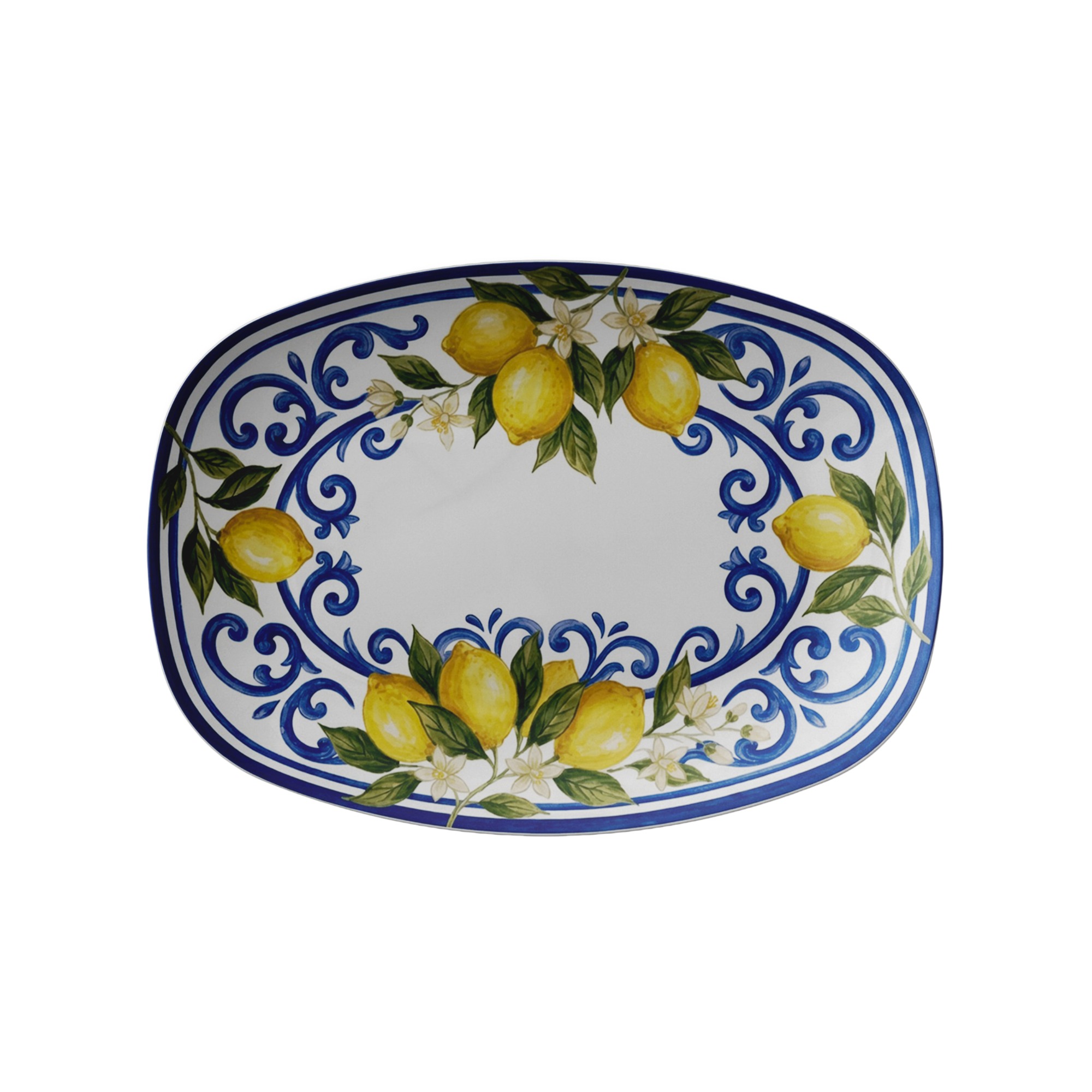 Italian Orchard Inspired Polymer Serving Tray with Lemon Motif