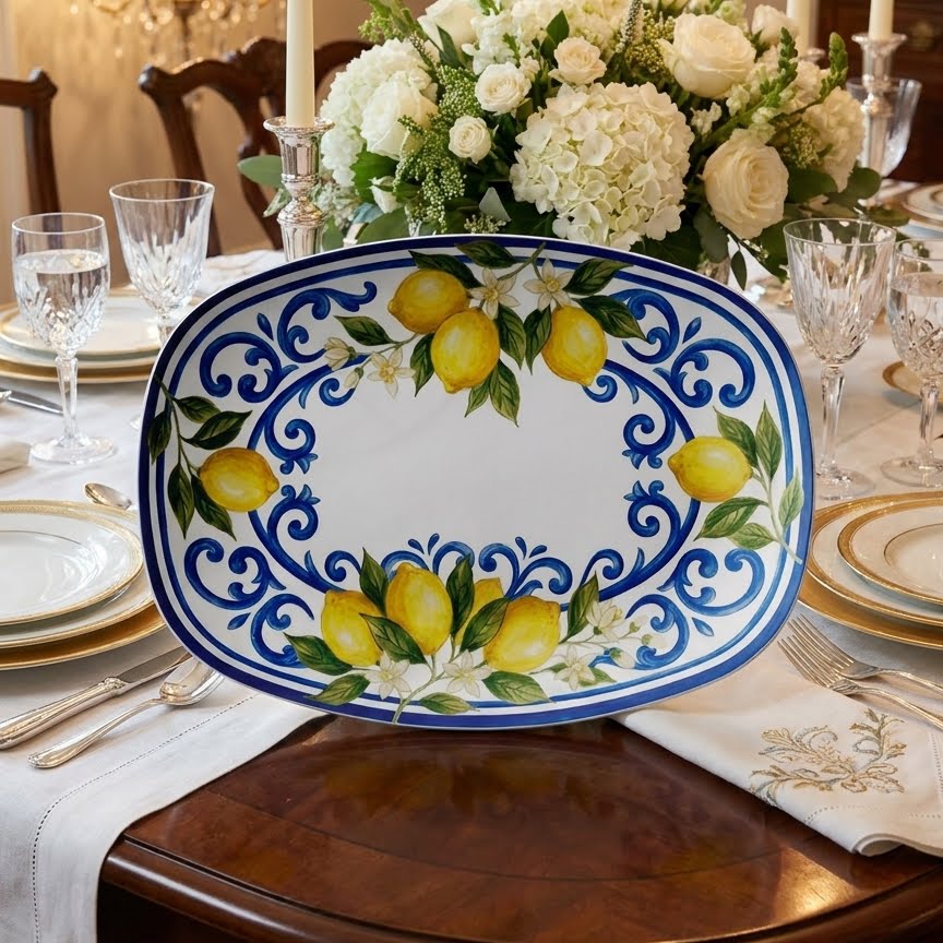 Italian Orchard Inspired Polymer Serving Tray with Lemon Motif - Image 2