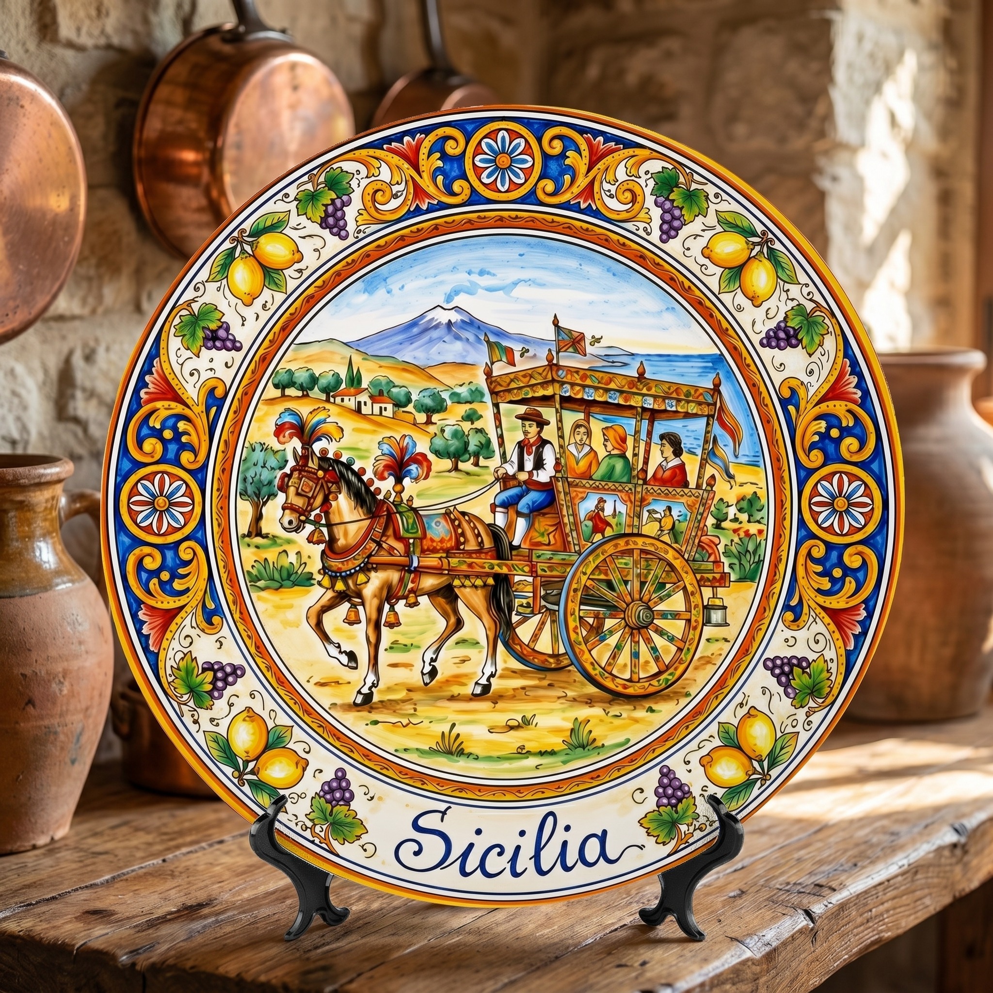 Traditional Carretto Siciliano Display Plate - Sicilian Folk Art Heritage Decor - Image 7