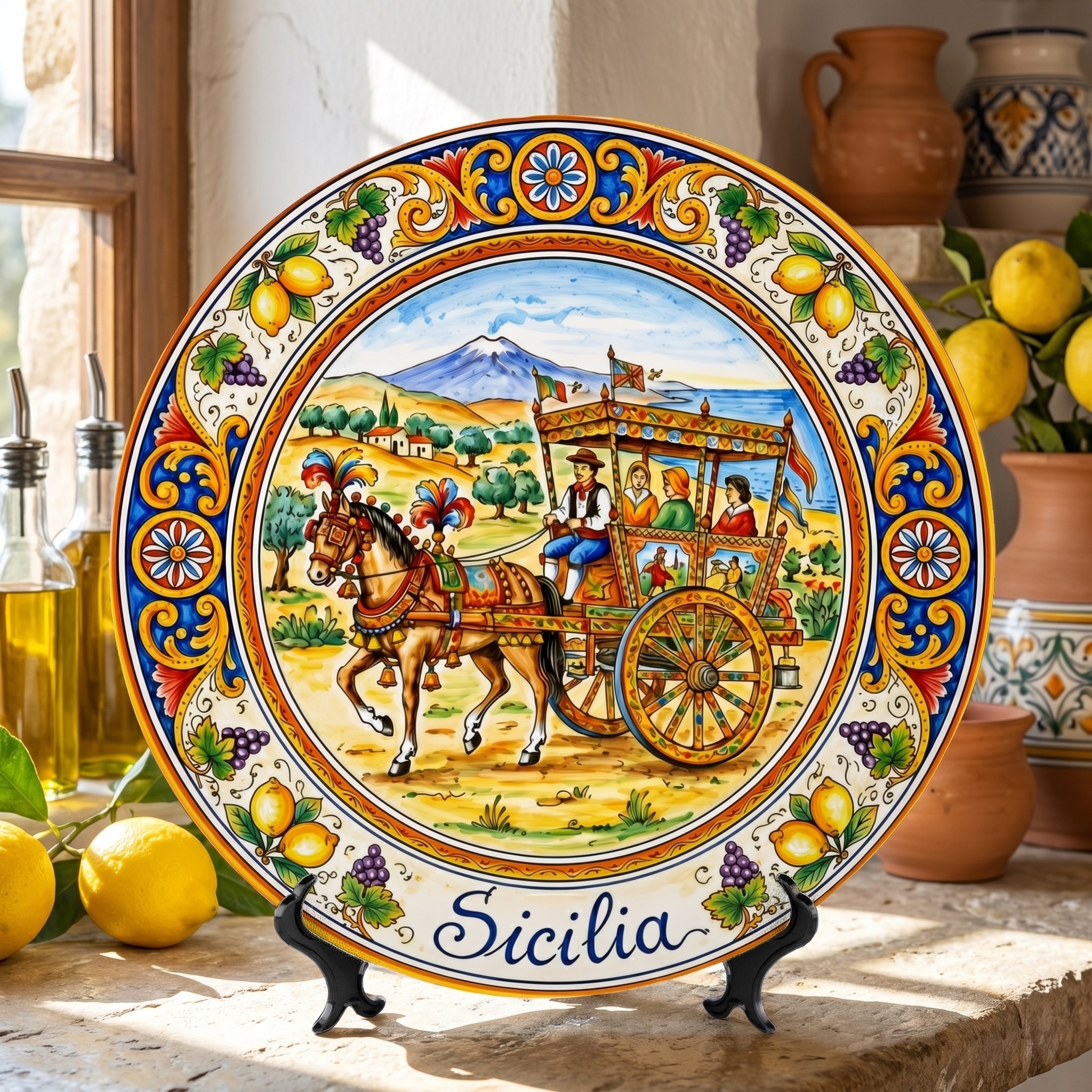 Traditional Carretto Siciliano Display Plate - Sicilian Folk Art Heritage Decor - Image 10