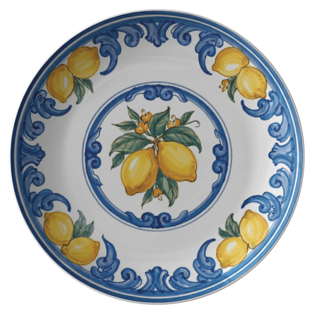 Vibrant Lemon Pattern Polymer Dinner Plate Inspired by Southern Italy Outdoor Dining Decor