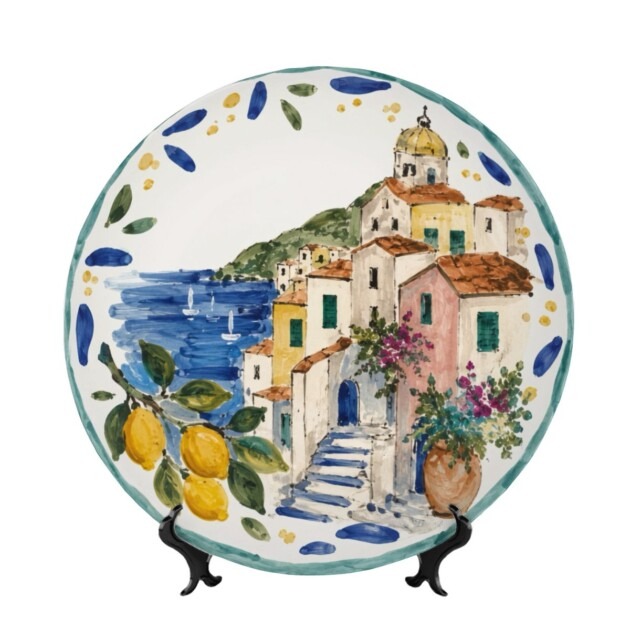 Italian Coastal Town Display Plate Inspired By Positano Ceramic Art Amalfi Coast Style Decor