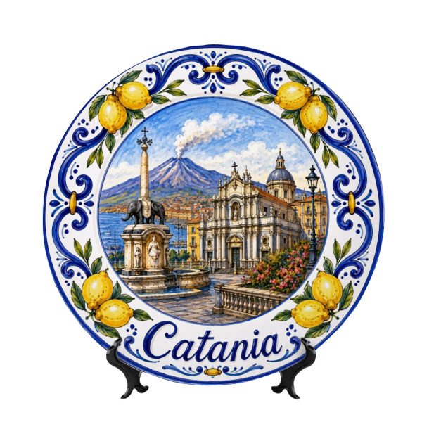 Catania Sicilia Italy Display Plate | Mediterranean Lemon Border Souvenir Decor