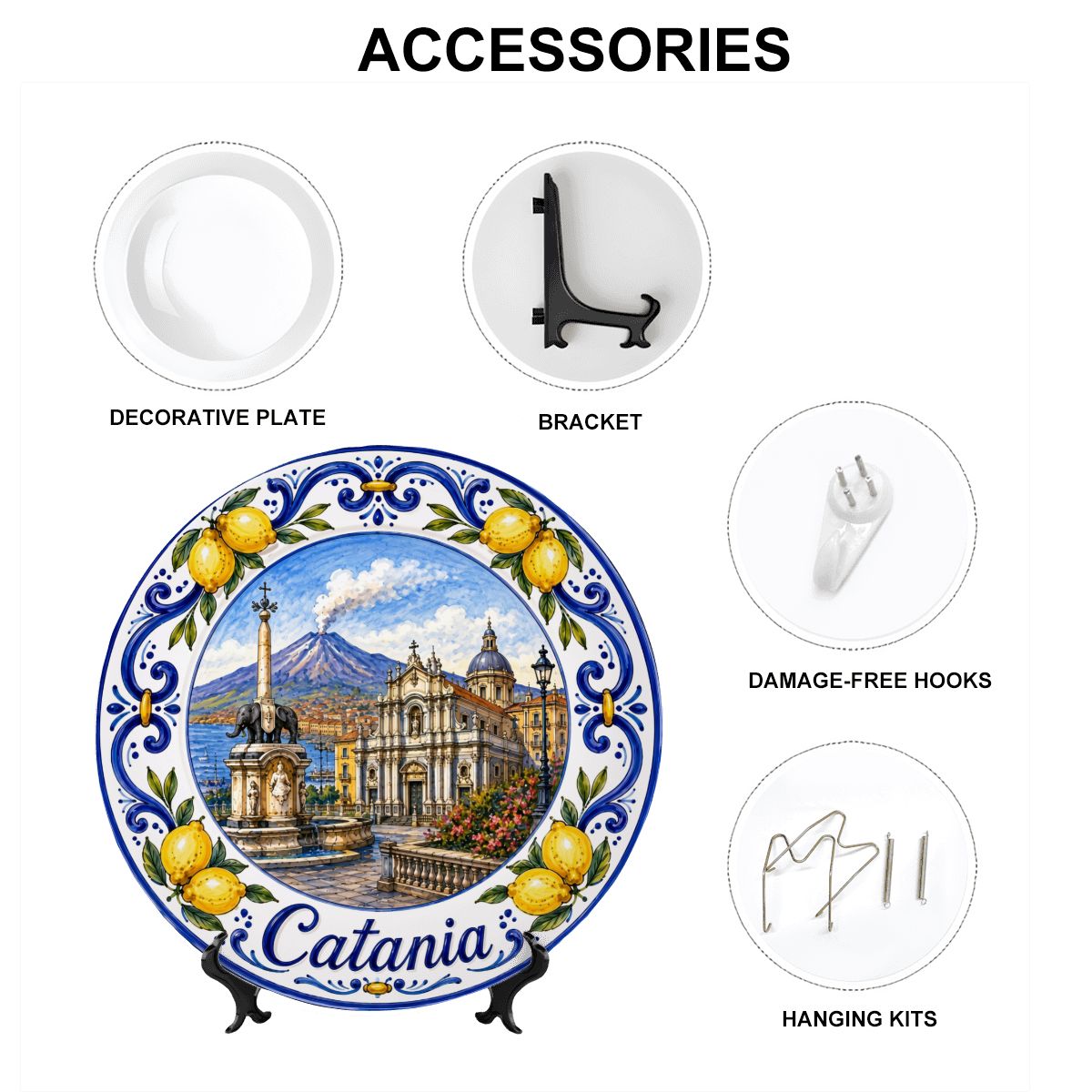 Catania Sicilia Italy Display Plate | Mediterranean Lemon Border Souvenir Decor - Image 10