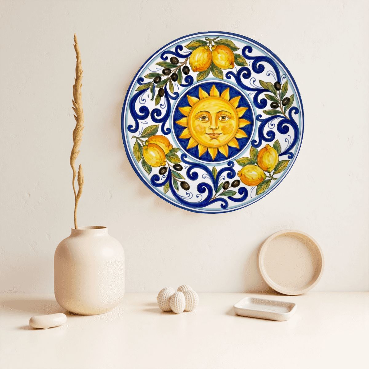 Mediterranean Sun Display Plate Inspired by Sicilian Citrus Groves and Traditional Blue Patterns Art - Image 10